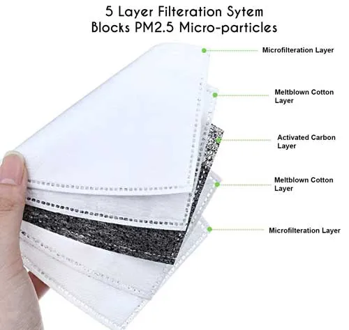 10 Pack PM2.5 Activated Carbon Filter - 5 Layer Protective Mask Filter Replacement