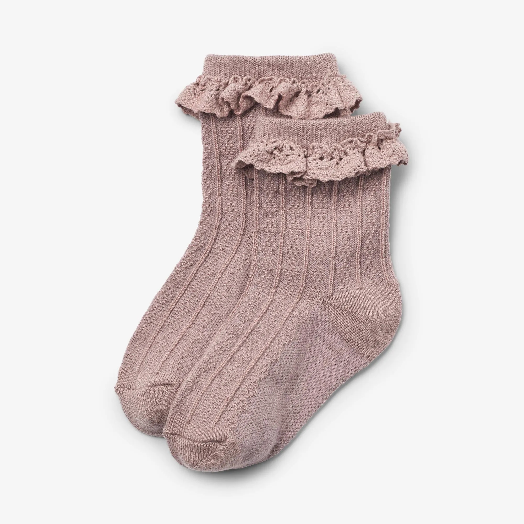 2 pk Wool Lace Socks Nora - dry rose