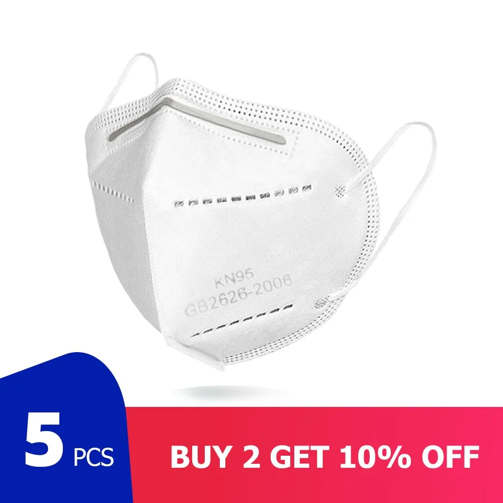 5 pcs/bag KN95 Face Mask PM2.5 Anti-fog Strong Protective Mouth Mask Respirator Reusable (not for medical use)