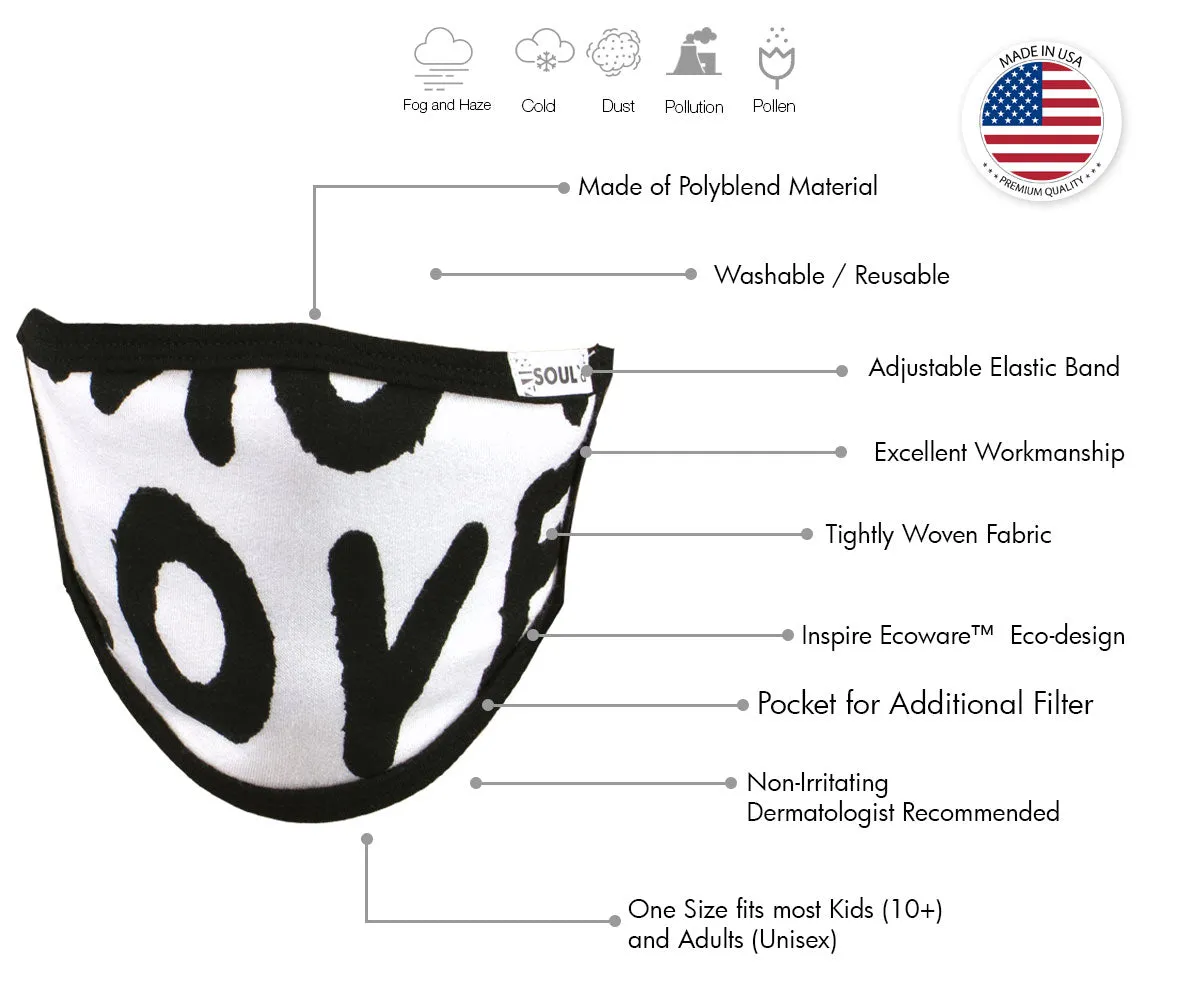 Air Soul MP7923FM USA Made 'Love' Grey and Black Protective Face Mask