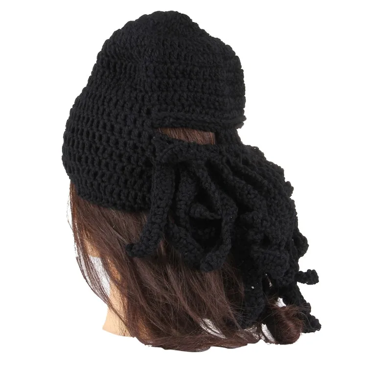 Amurleopard Unisex Barbarian Knit Beanie Octopus Tentacle Cap Winter Warm Face Mask Crochet Hat(Black)