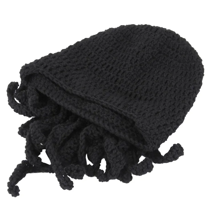 Amurleopard Unisex Barbarian Knit Beanie Octopus Tentacle Cap Winter Warm Face Mask Crochet Hat(Black)