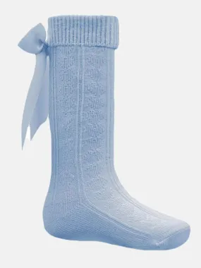 Baby Girl Elegant Knee Socks with Satin Bow Back-Baby Blue