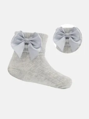 Baby Girl Pretty Ankle Socks with Satin Bow - Grey