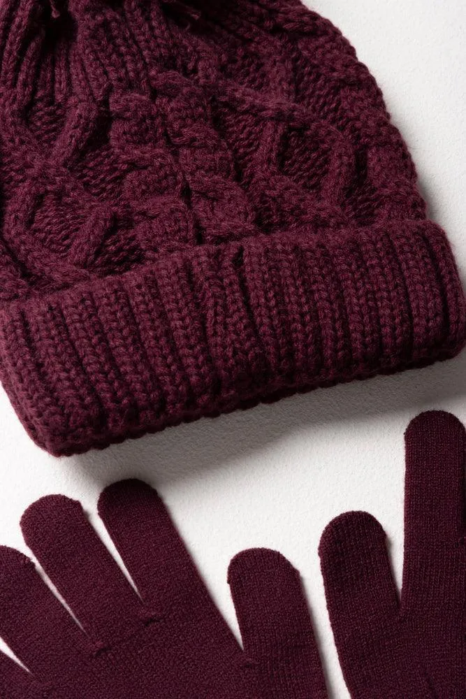 Beanie & Gloves Set Burgundy