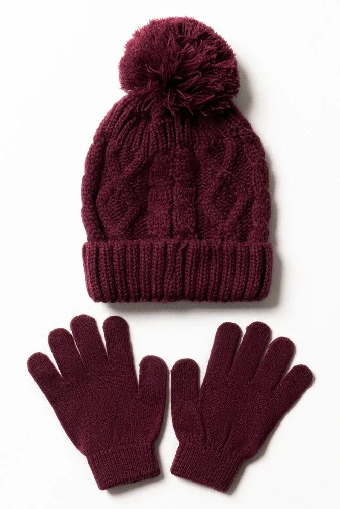 Beanie & Gloves Set Burgundy