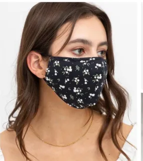 Black and White Mini Floral Adjustable Mask