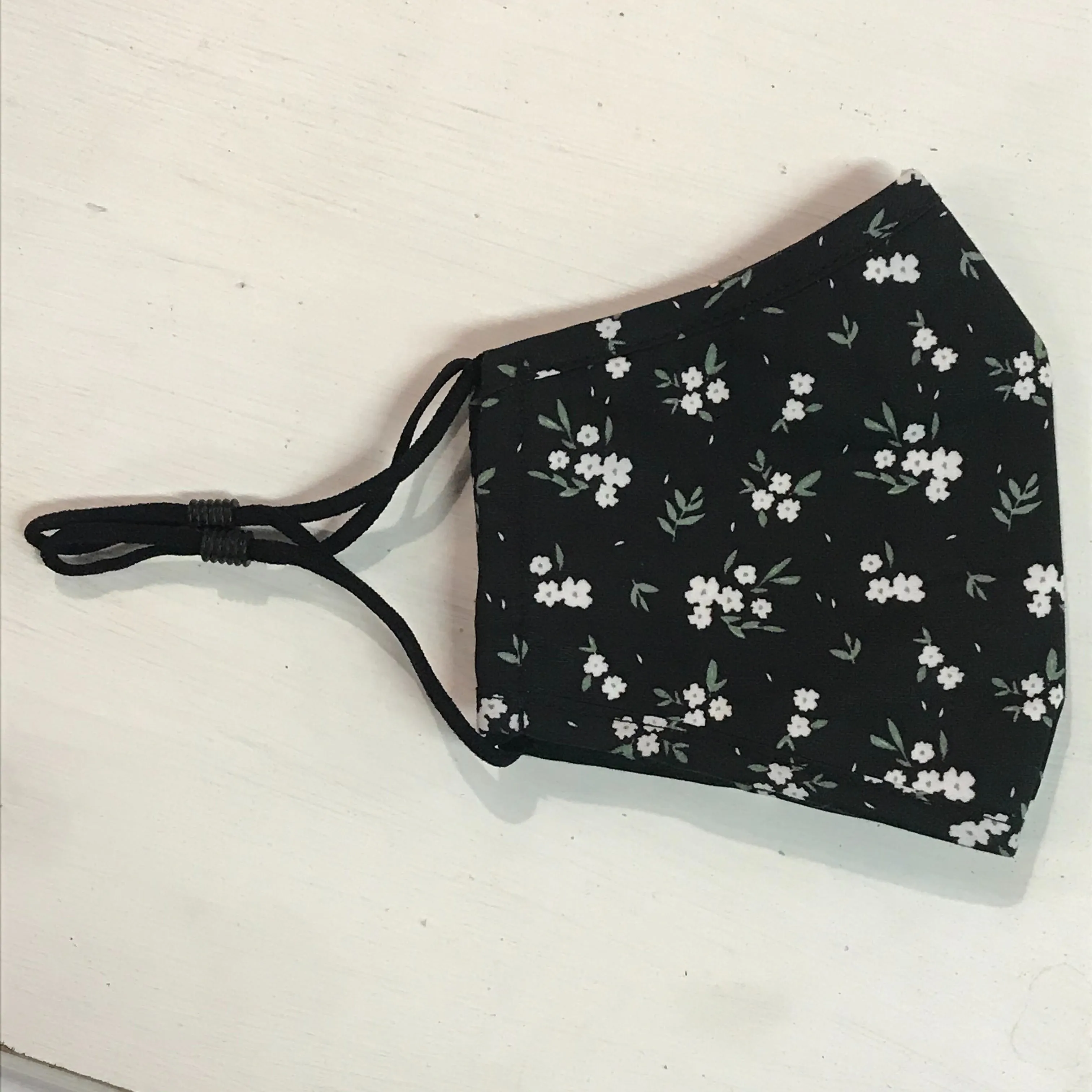 Black and White Mini Floral Adjustable Mask