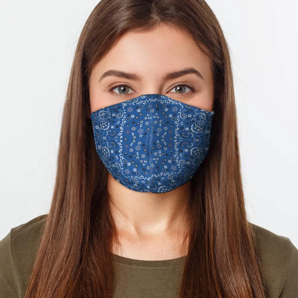 Blue Bandana Pattern Washable Face Cover