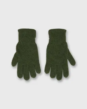 Cashmere-Lined Waffle Knit Gloves in Olive Merino