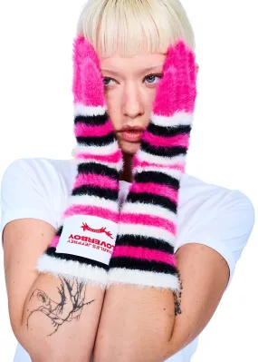 Charles Jeffrey Loverboy Fluffy Striped Gloves in Pink/Black