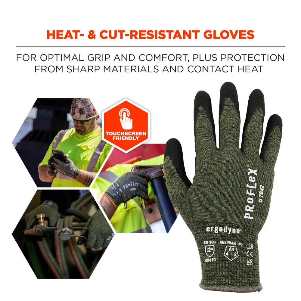 Ergodyne 10342 #7042 1-pair S Green ANSI A4 Nitrile Coated CR Gloves