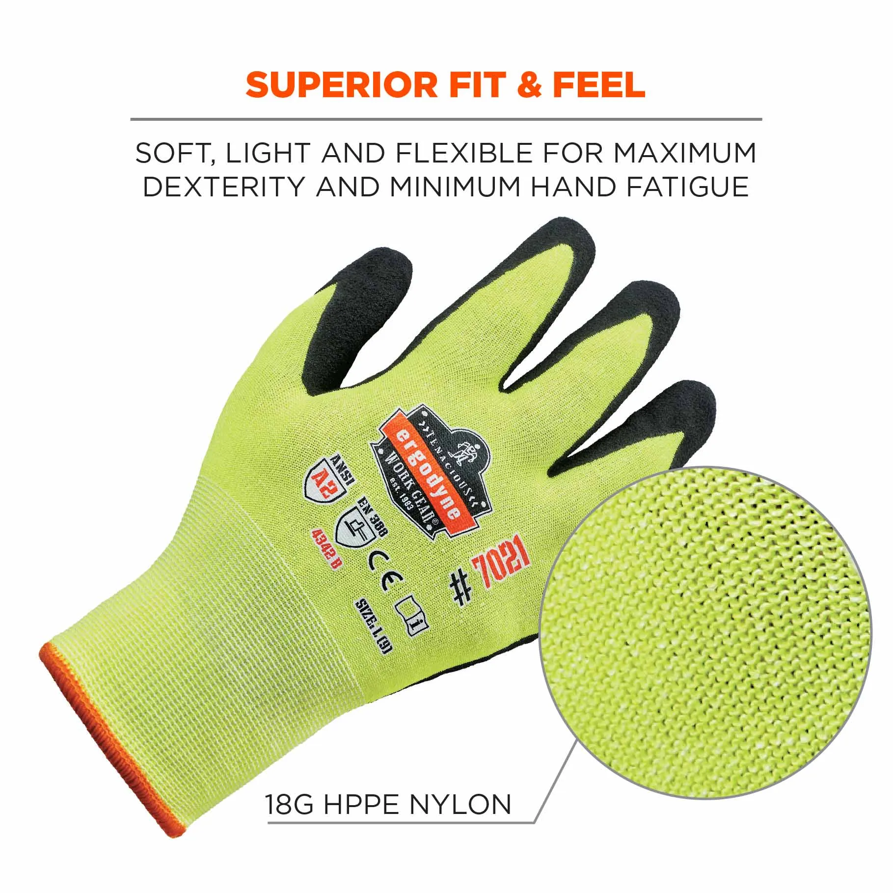 Ergodyne 17962 7021 S Lime ANSI A2 Nitrile-Coated CR Gloves - WSX