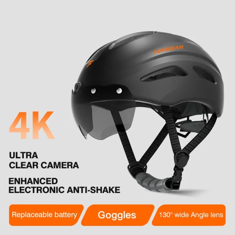 Foxwear V8 Pro 4K HD Anti-Shake Video Recorder Cycling Smart Helmet, Size: 54-58cm(Black)