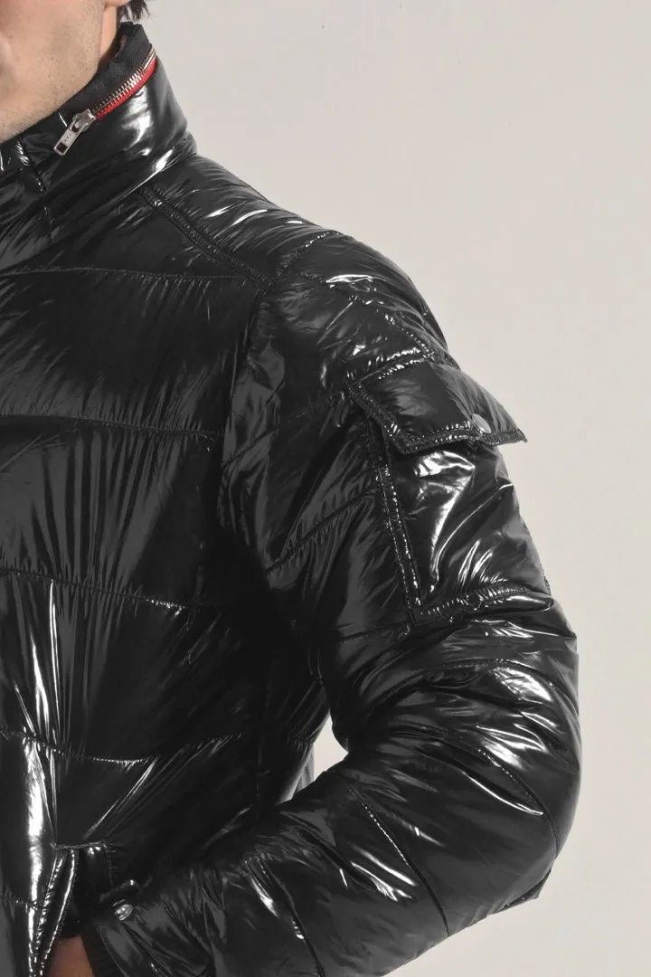 Glossy Puffer Jacket - Black