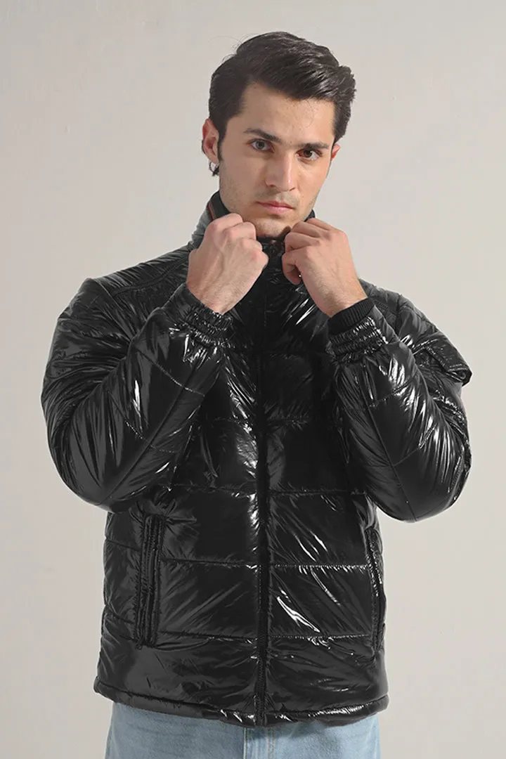 Glossy Puffer Jacket - Black