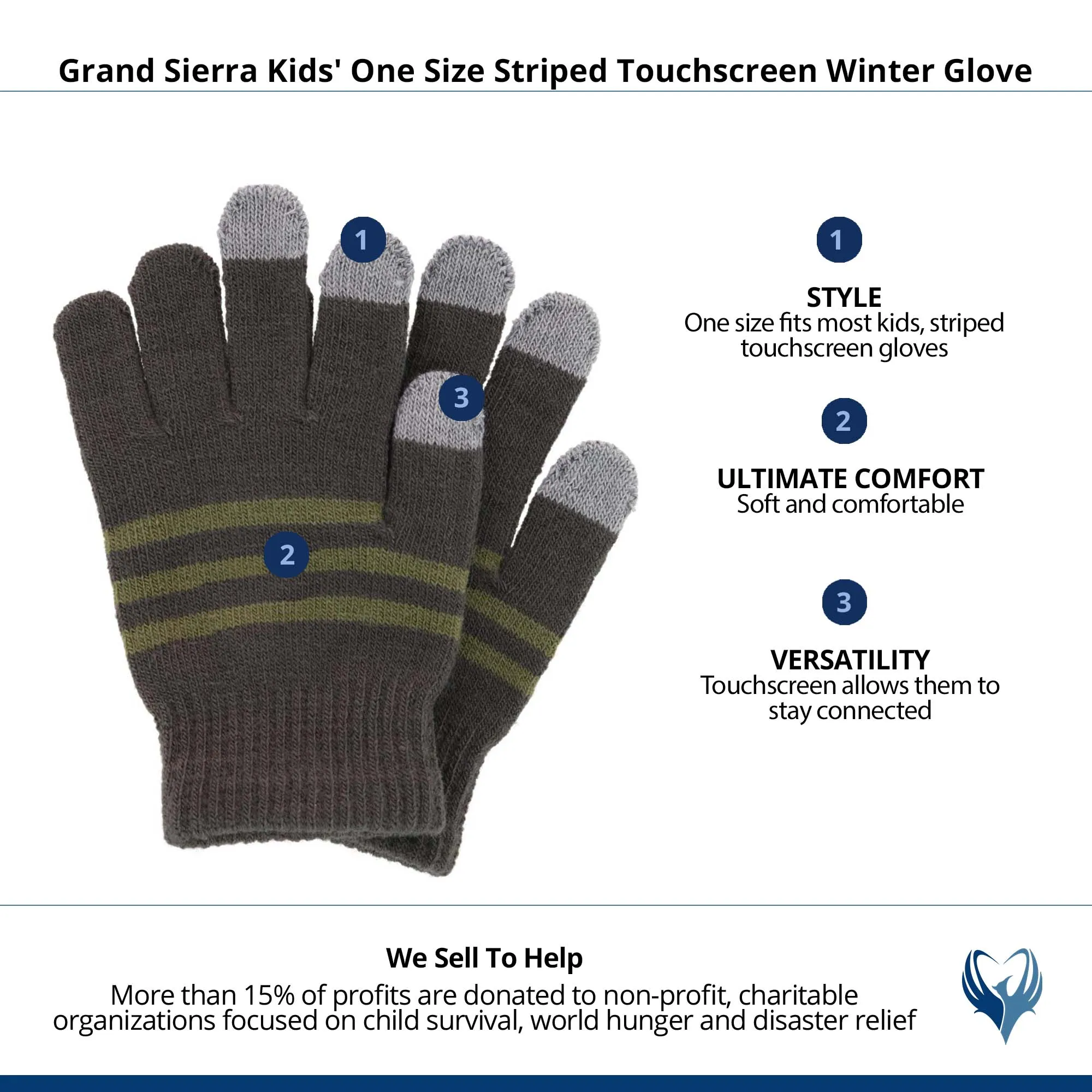 Grand Sierra Kids' One Size Striped Touchscreen Winter Glove