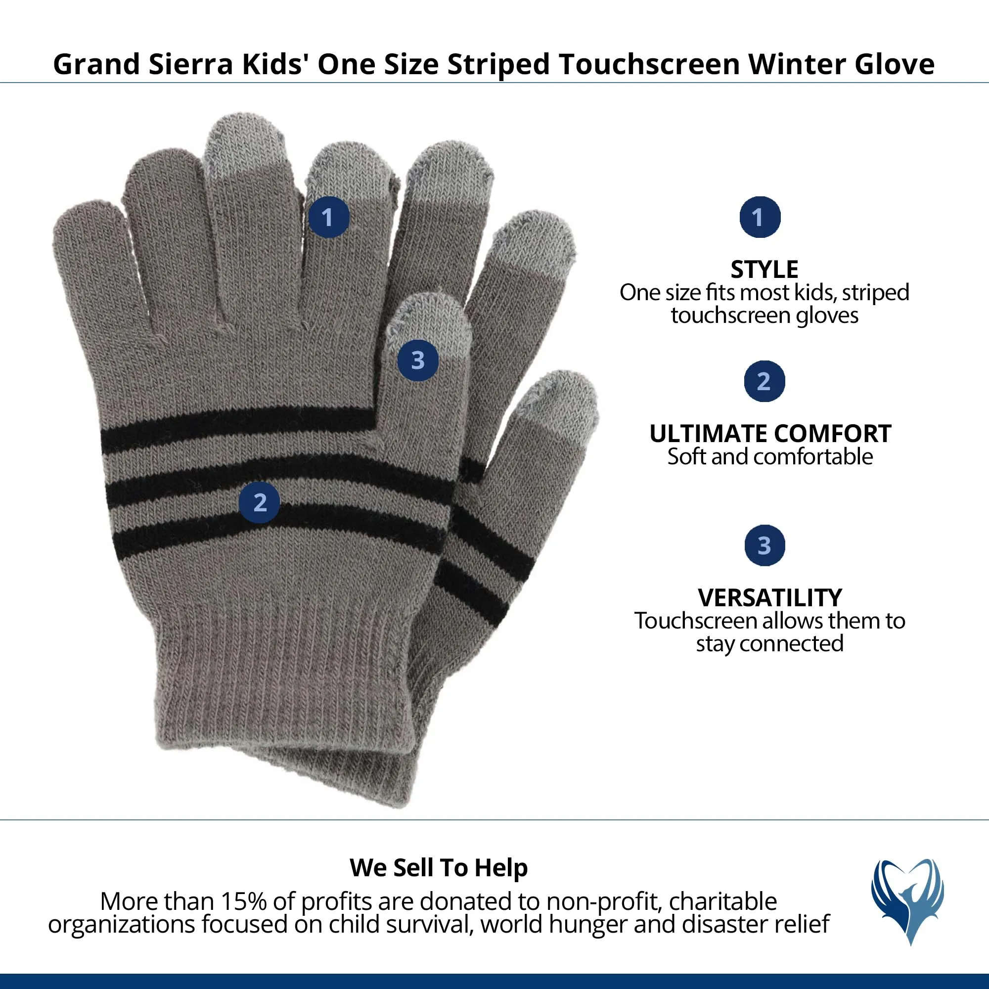 Grand Sierra Kids' One Size Striped Touchscreen Winter Glove