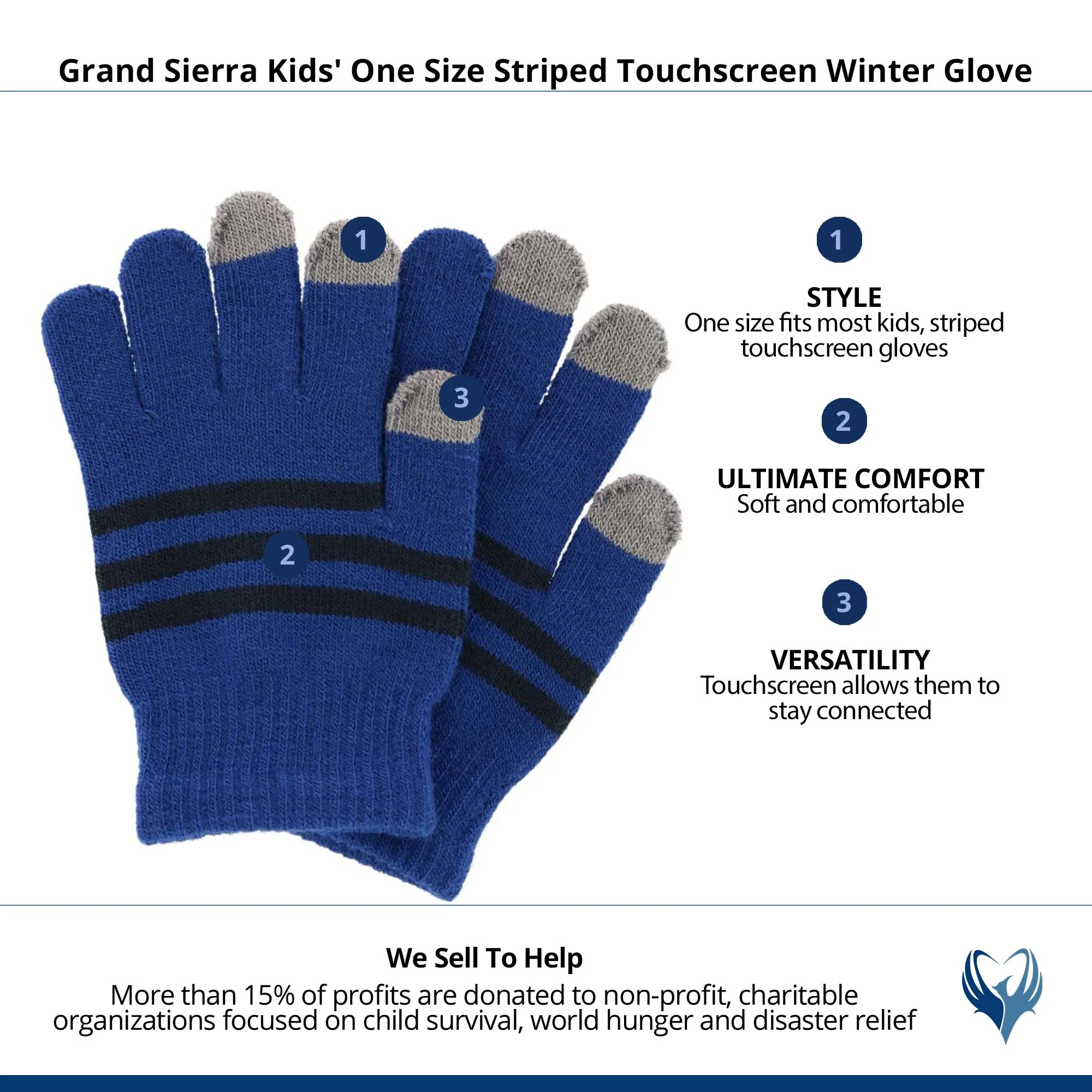 Grand Sierra Kids' One Size Striped Touchscreen Winter Glove