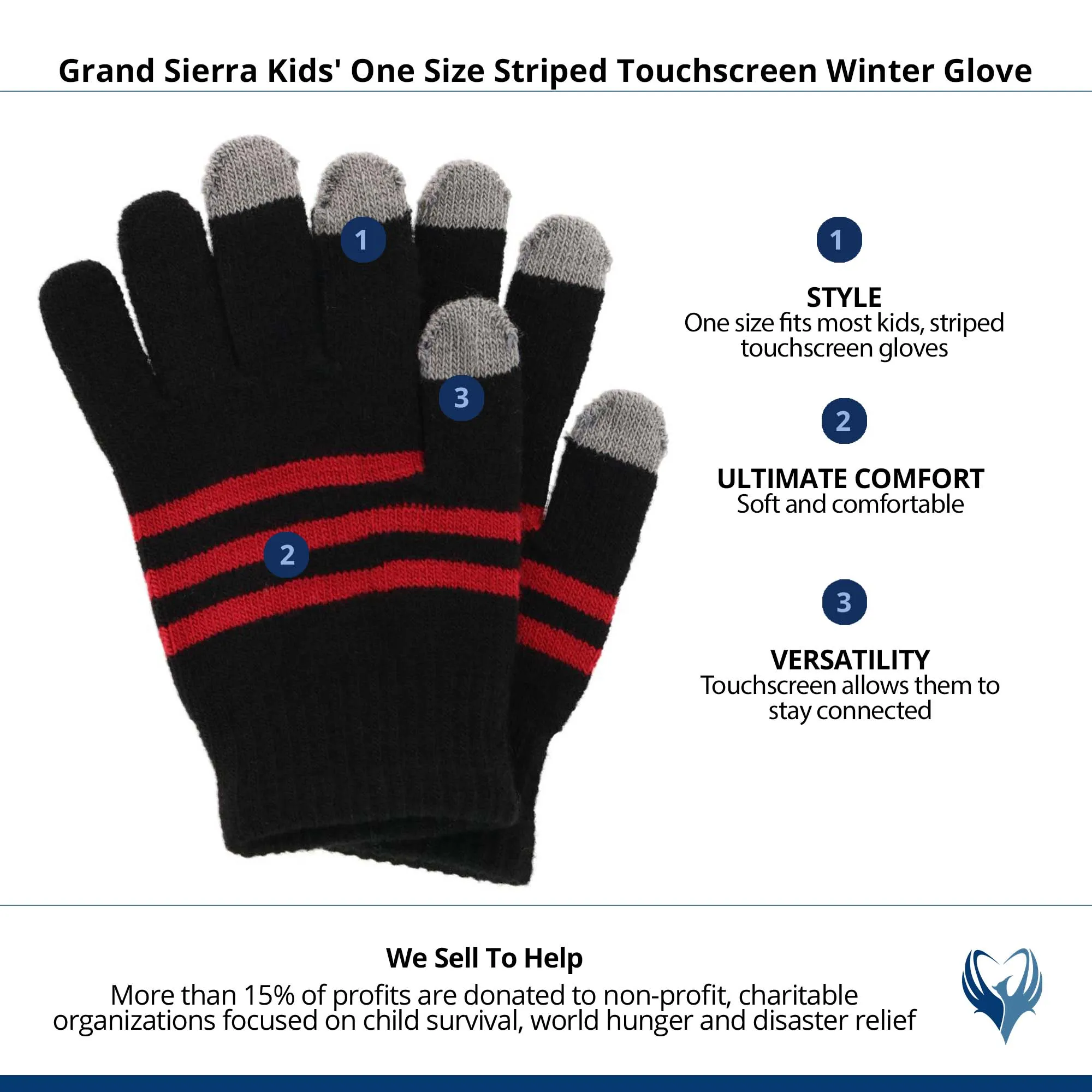 Grand Sierra Kids' One Size Striped Touchscreen Winter Glove