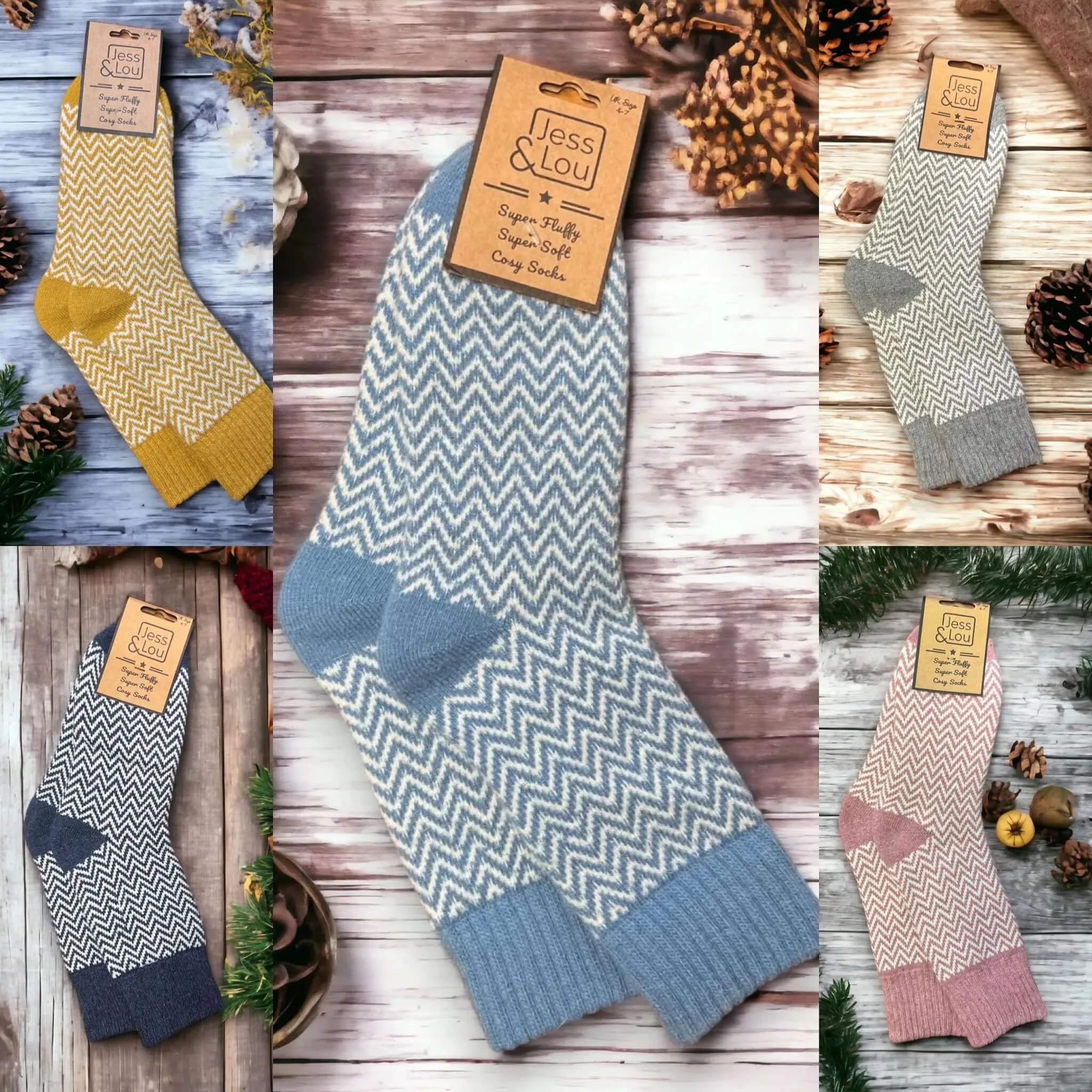 Jess & Lou - Hazy Herringbone Ribbed Cosy Socks