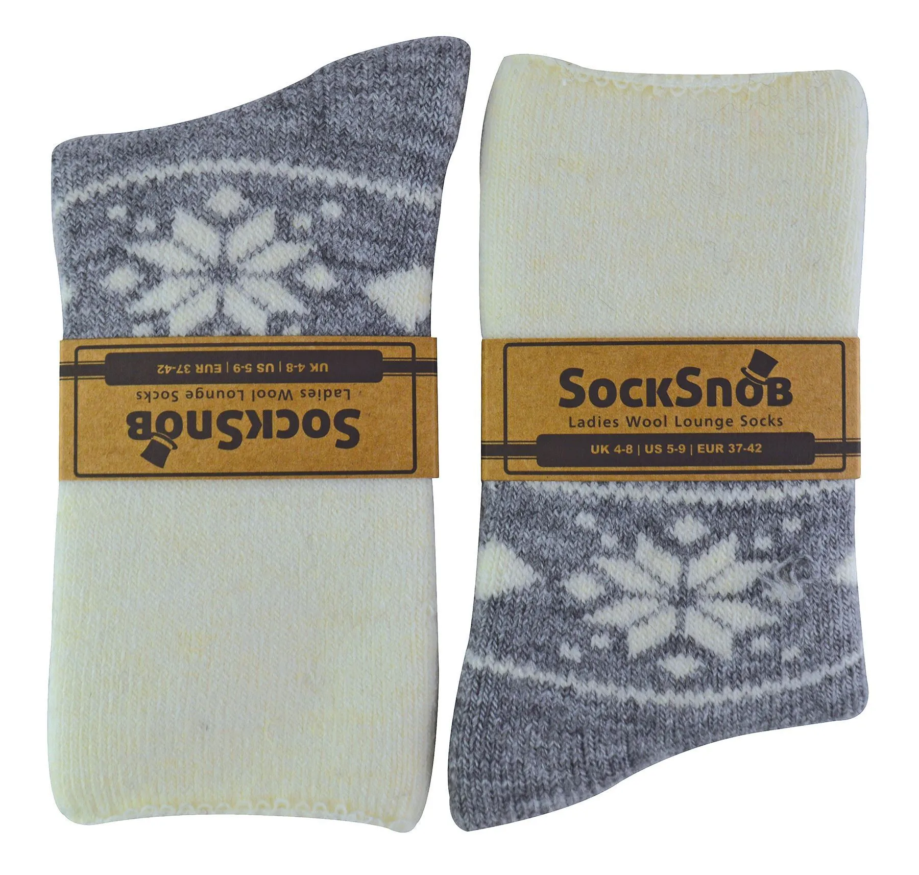 Ladies Wool Lounge Socks with Fairisle Design (4-8 / Grey)