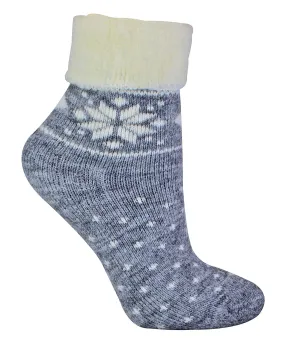 Ladies Wool Lounge Socks with Fairisle Design (4-8 / Grey)