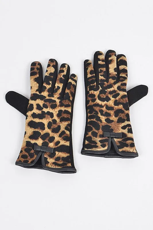 Leopard Print Fleece-Lined Gloves