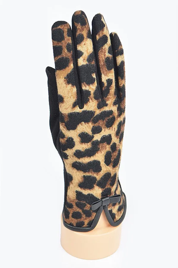 Leopard Print Fleece-Lined Gloves