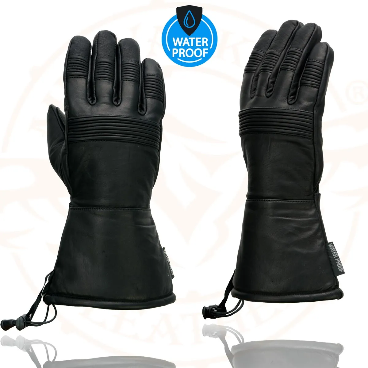 Milwaukee Leather SH294 Men's Black Leather Waterproof Gauntlet Gloves with Stretch Knuckles