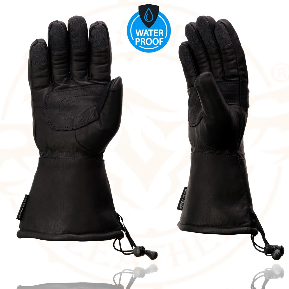 Milwaukee Leather SH294 Men's Black Leather Waterproof Gauntlet Gloves with Stretch Knuckles