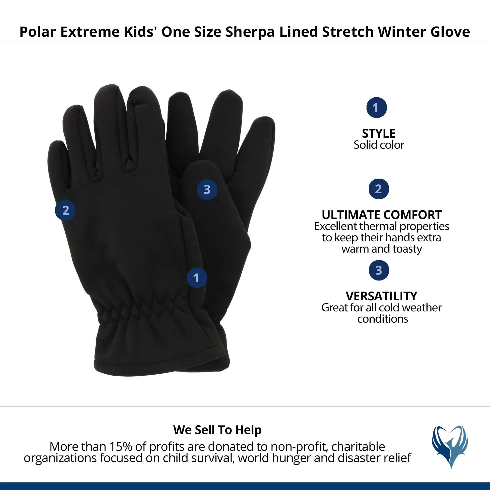 Polar Extreme Kids' One Size Sherpa Lined Stretch Winter Glove