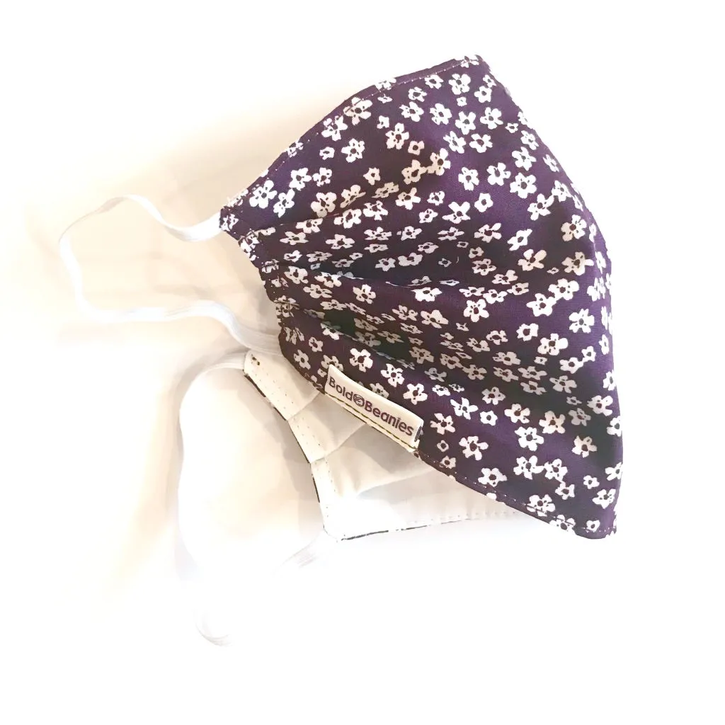 Pretty Eco Cotton Fabric Face Mask Purple Flower