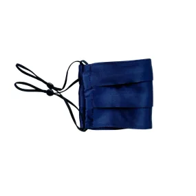 Reusable Silk Face Covering - Double Layer - 22-Momme Premium Mulberry Silk - Adjustable Ear Loops - Indigo