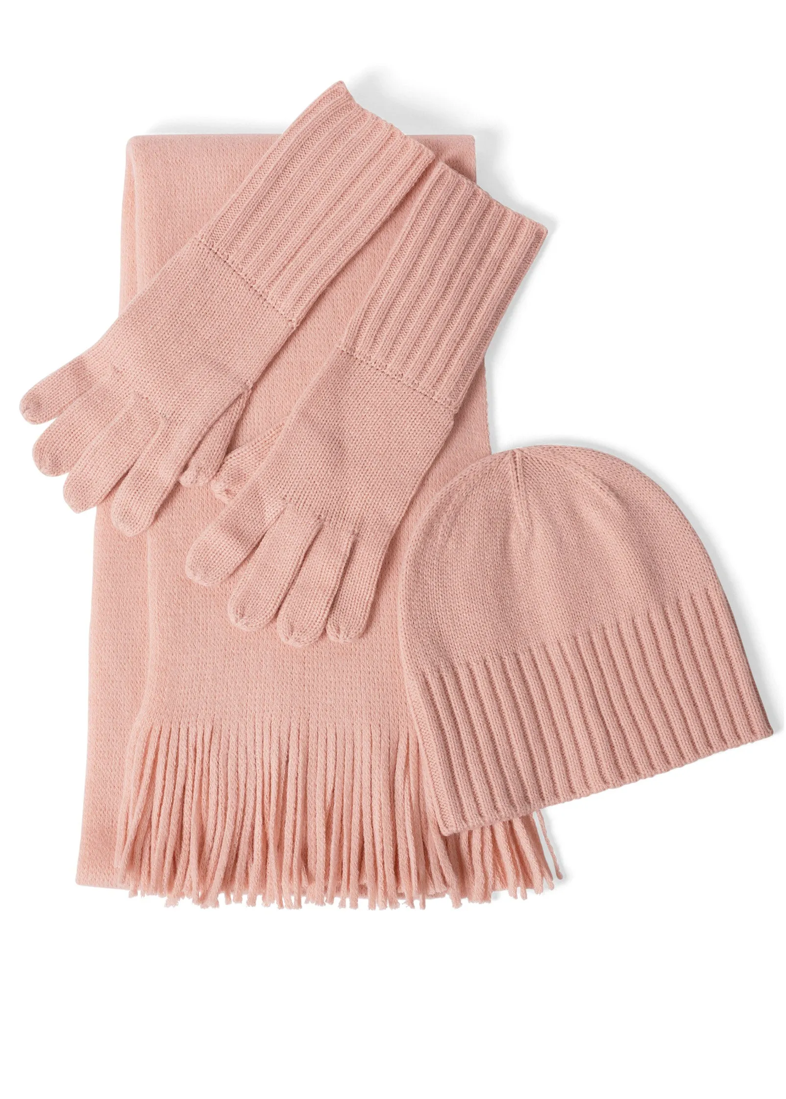 Scarf, Glove And Beanie Set - Light Pink