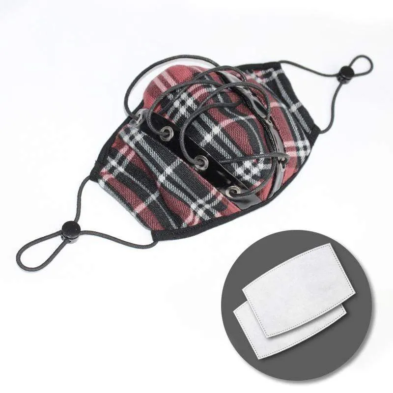 Unisex Gothic Fitted Ropes Plaid Masks With Disposable Filter Insert Set of two