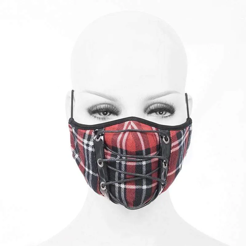 Unisex Gothic Fitted Ropes Plaid Masks With Disposable Filter Insert Set of two