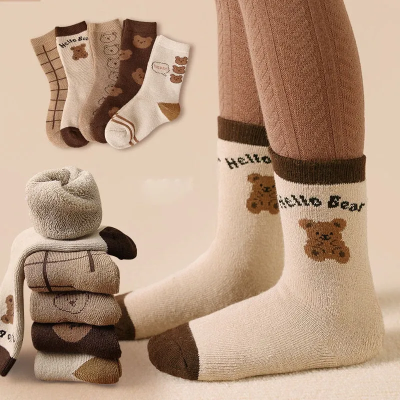 Winter Children Socks/ Plaid Bear Children Terry Socks