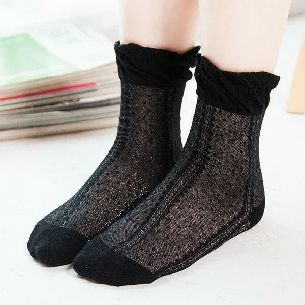 Women Cotton Ultra Thin Silk Elastic Mesh Socks Summer Solid Color Breathable Ankle Socks