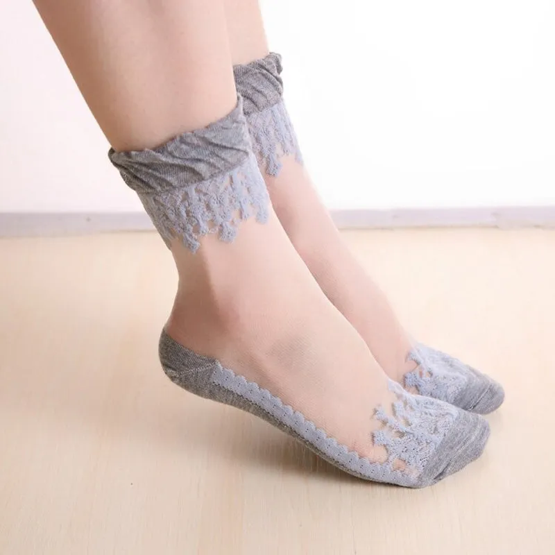 Women's Breathable Summer Lace Embroidery Socks