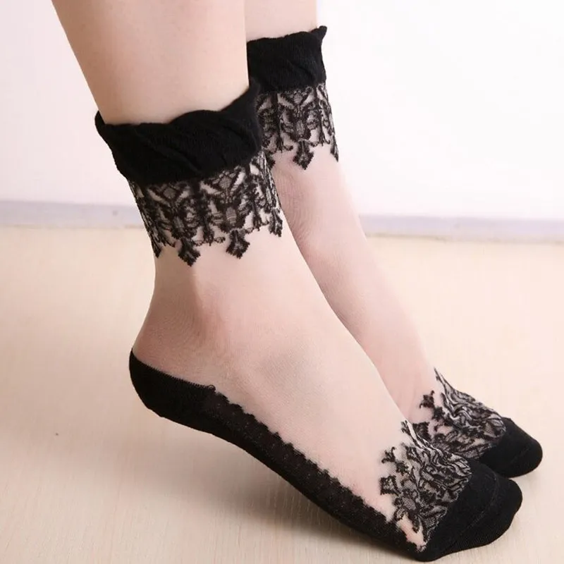 Women's Breathable Summer Lace Embroidery Socks